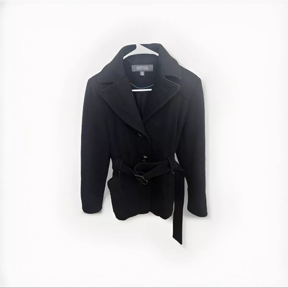 Kenneth Cole Pea Coat Women’s Size Medium Black with Belt